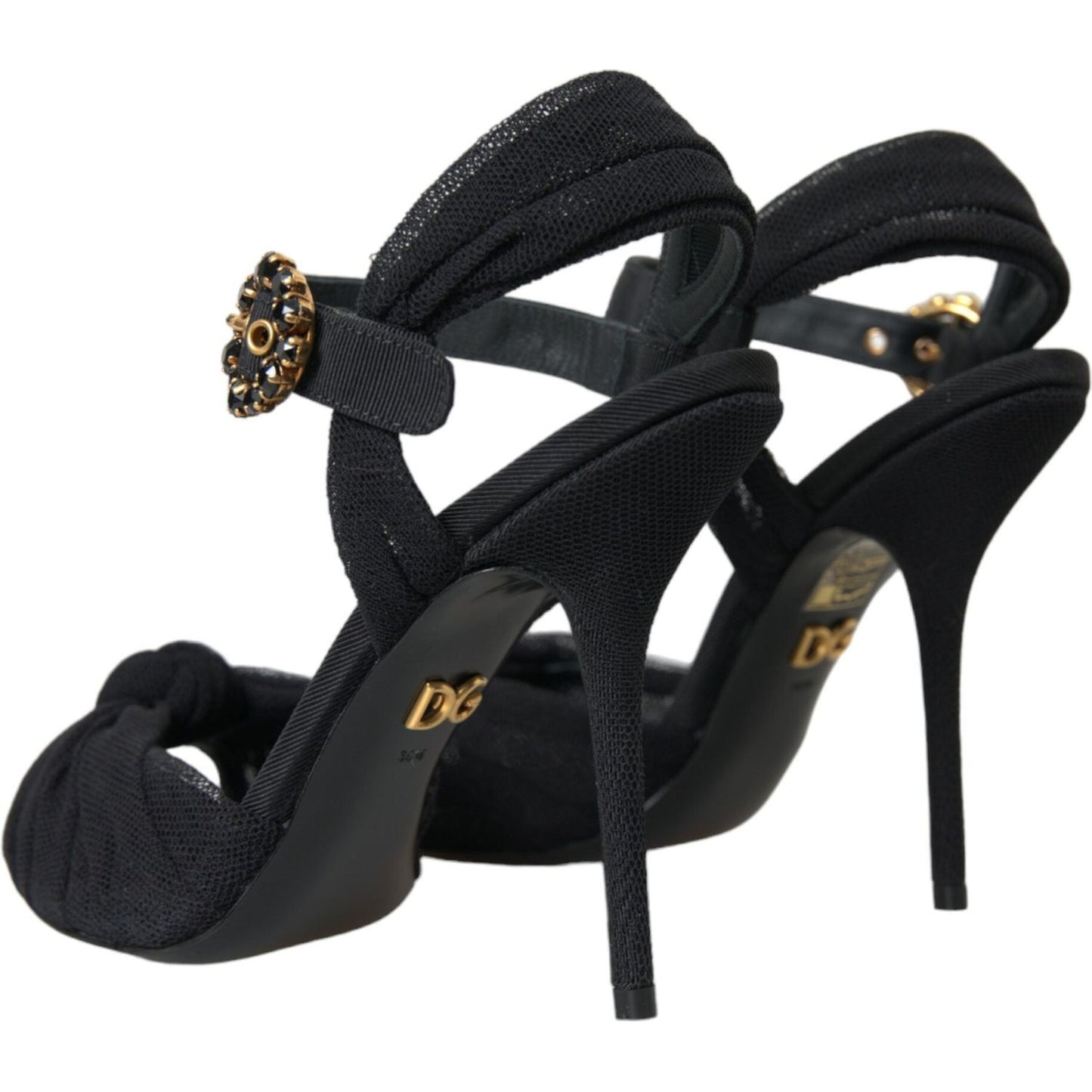 Dolce & Gabbana Black Suede Embellished Heels Sandals Shoes Dolce & Gabbana