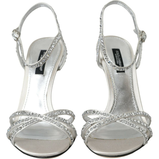 Dolce & Gabbana Silver Viscose Crystal Heels Sandals Shoes Dolce & Gabbana