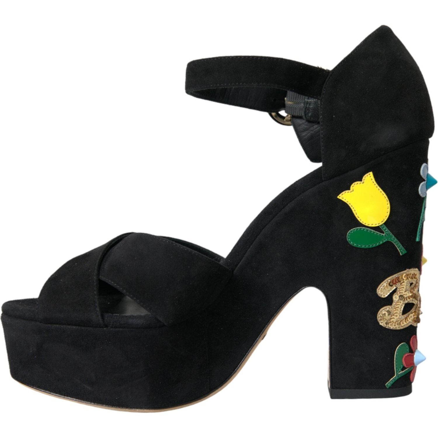 Dolce & Gabbana Black Suede Ankle Strap Heels Sandals Shoes