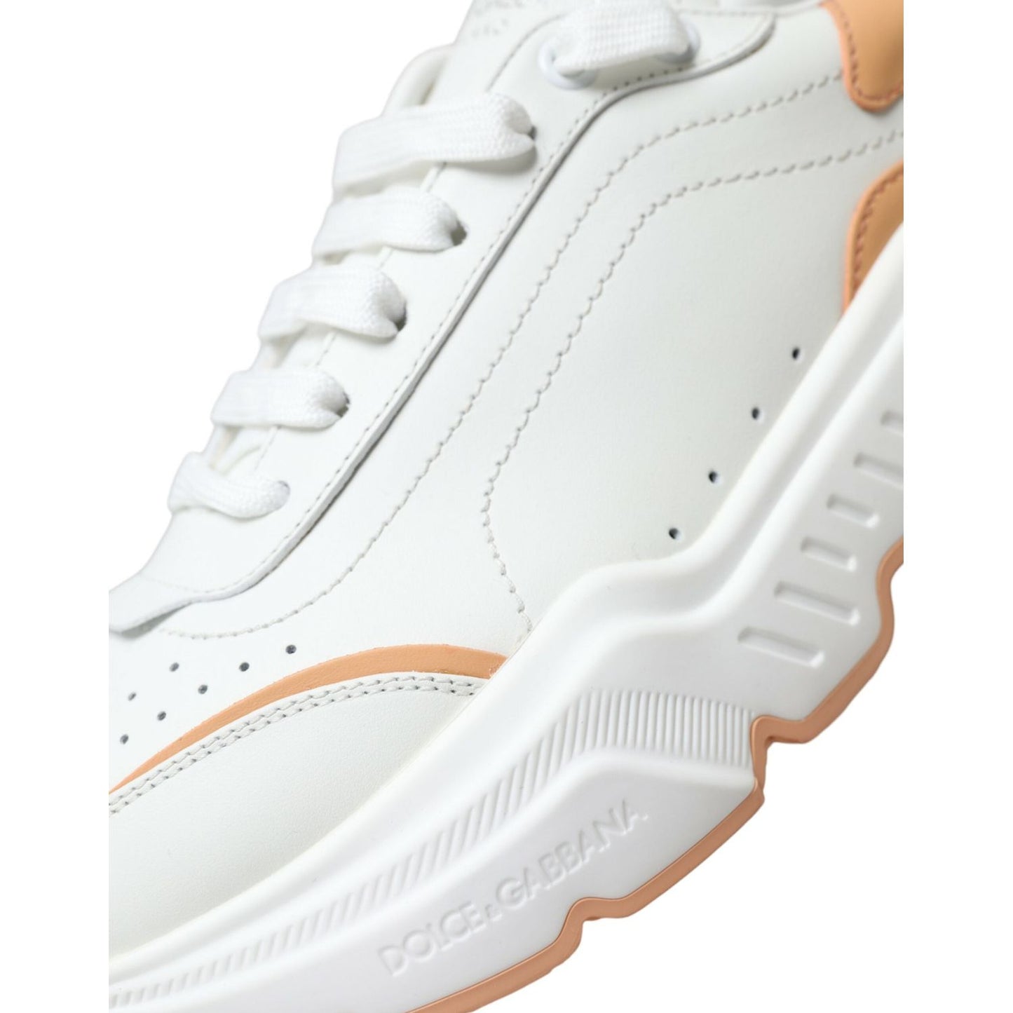 Dolce & Gabbana White Peach DAYMASTER Leather Sneakers Shoes Dolce & Gabbana