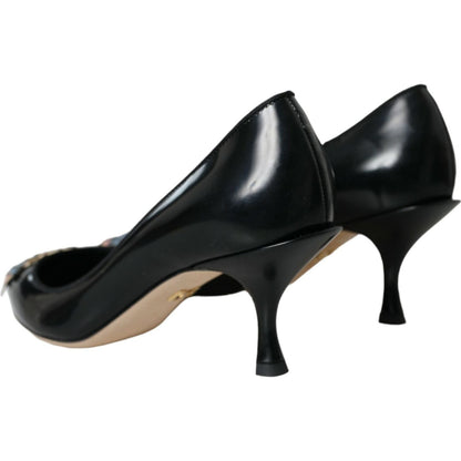 Dolce & Gabbana Black Leather BOOM Patch Heels Pumps Shoes Dolce & Gabbana