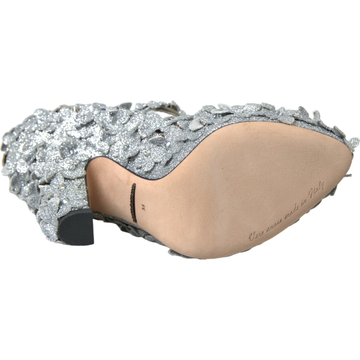 حذاء ماري جين من دولتشي آند غابانا فضي اللون مزين بالكريستال