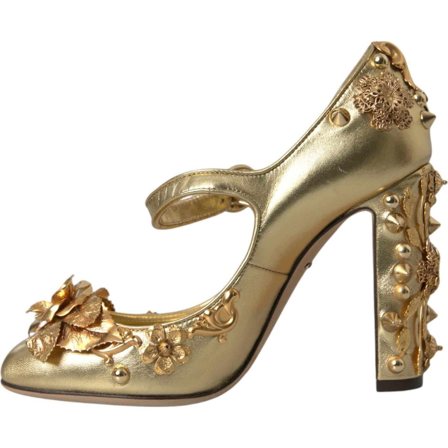 Dolce & Gabbana Gold Leather Crystal Mary Janes Pumps Shoes Dolce & Gabbana