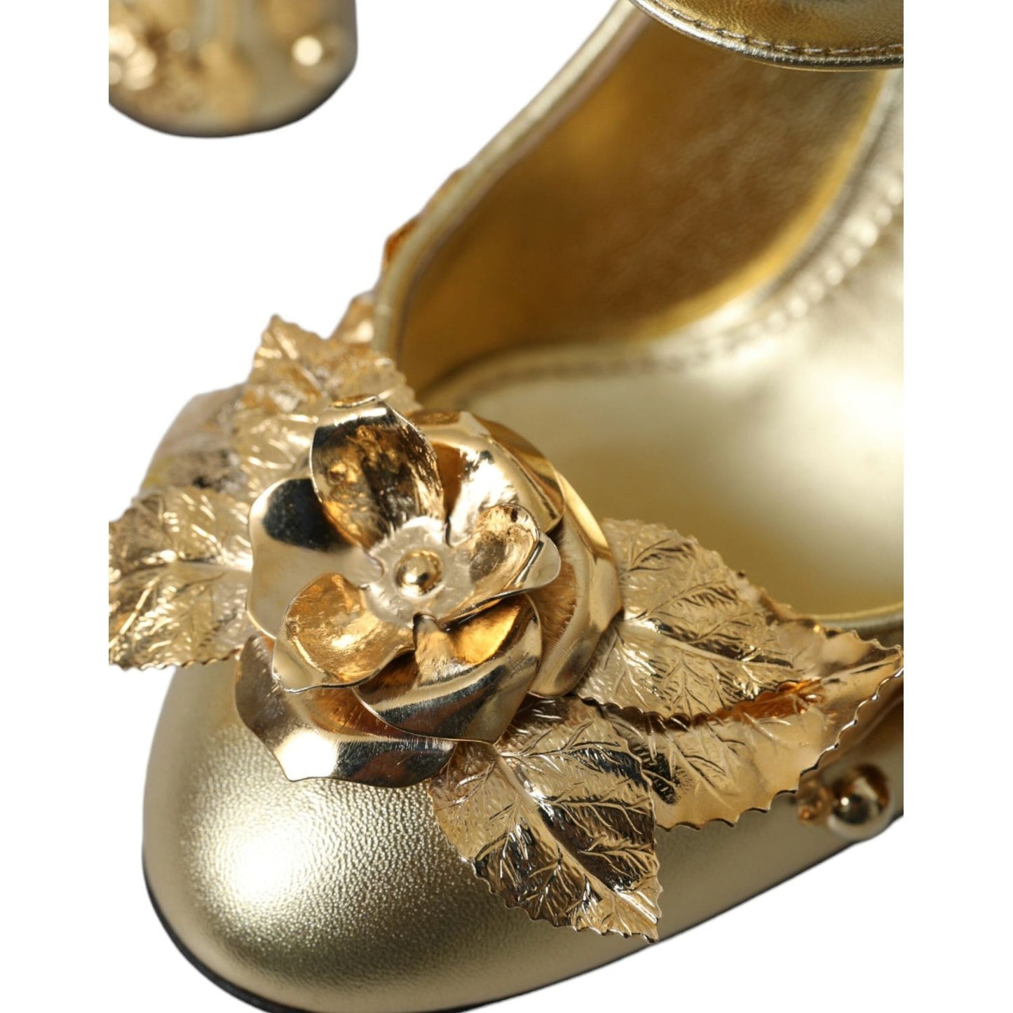 Dolce & Gabbana Gold Leather Crystal Mary Janes Pumps Shoes Dolce & Gabbana