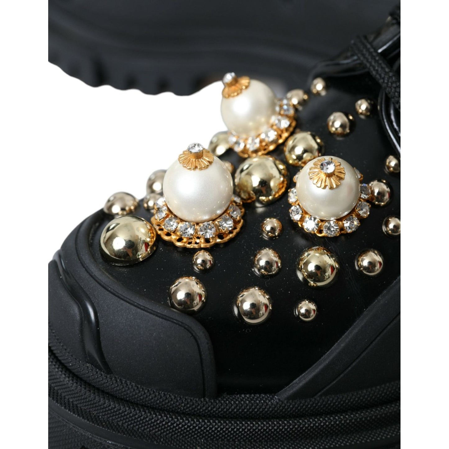 Dolce & Gabbana Black Leather Trekking Derby Embellished Shoes Dolce & Gabbana