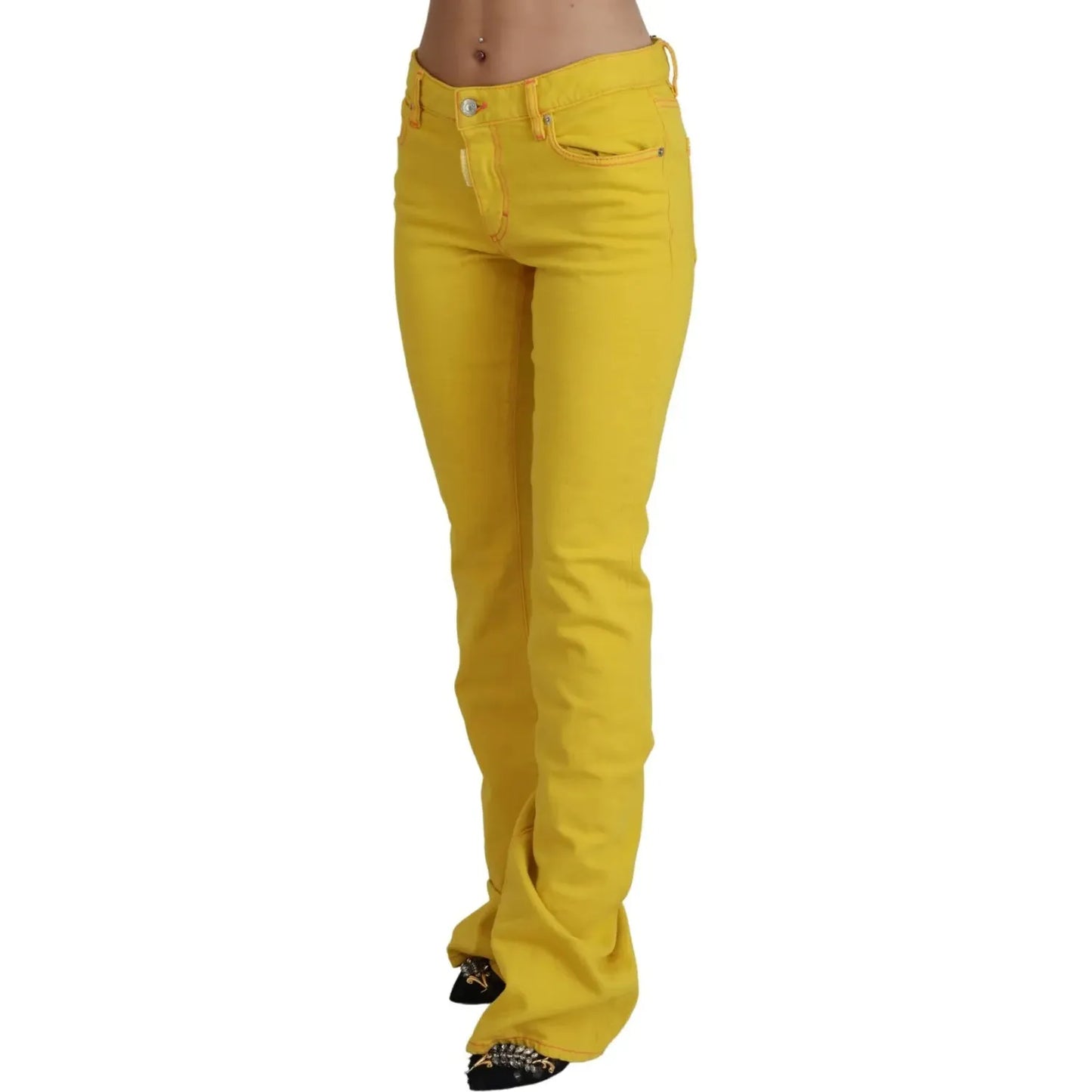 Dsquared² Yellow Cotton Mid Waist Flare Denim Trouser Jeans Dsquared² Dark Goldenrod