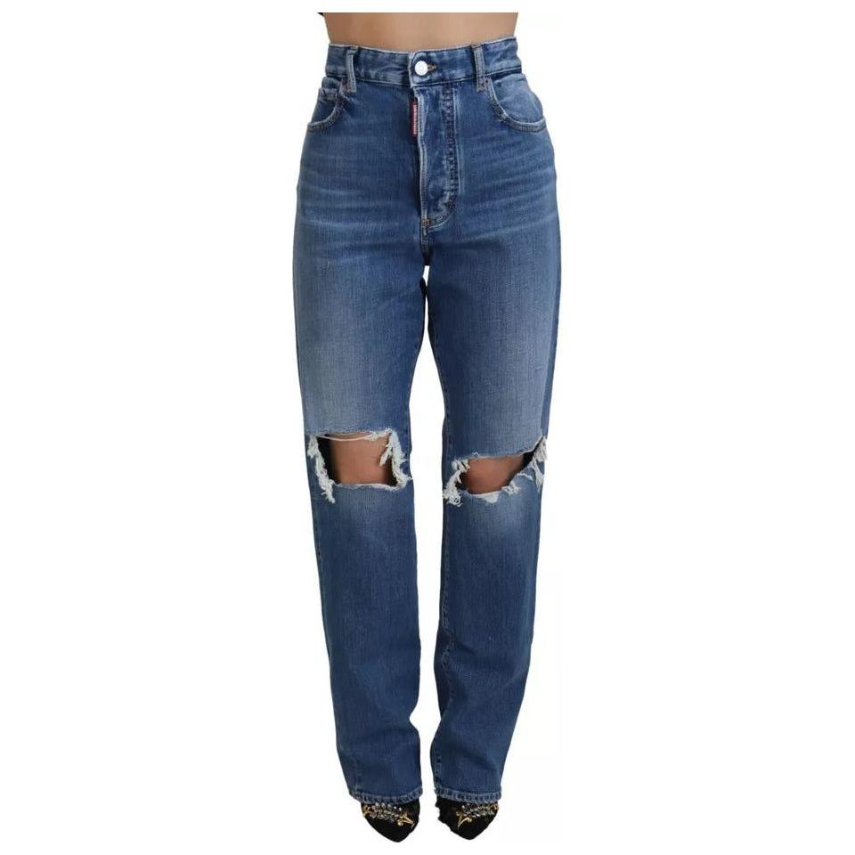 Dsquared² Blue Distressed High Waist Straight Denim Jeans Dsquared²