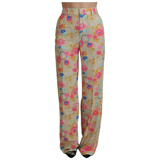 Dsquared² Beige Floral High Waist Straight Pants Dsquared²