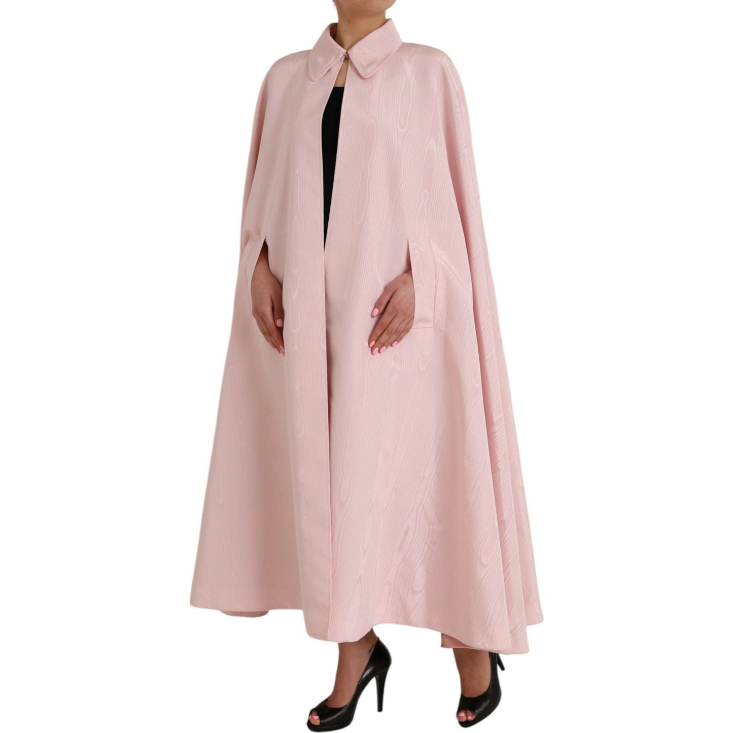 Dolce & Gabbana Light Pink Silk Long Maxi Cape Coat Jacket Dolce & Gabbana