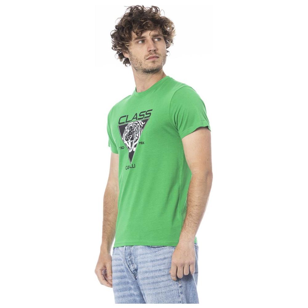 Cavalli Class Green Cotton Men T-Shirt Cavalli Class