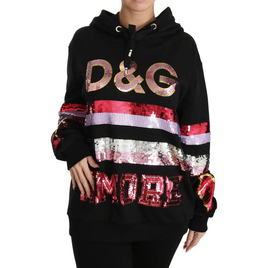 Dolce & Gabbana DG Sequined Hooded Pullover Sweater Dolce & Gabbana Rosy Brown