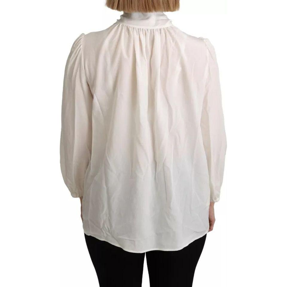 Dolce & Gabbana Off White Scarfneck Long Sleeves Blouse Silk Top Dolce & Gabbana