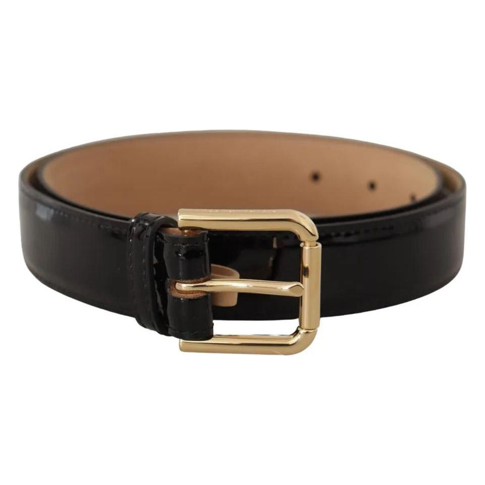 Dolce & Gabbana Black Leather Gold Metal Logo Engraved Buckle Belt Dolce & Gabbana