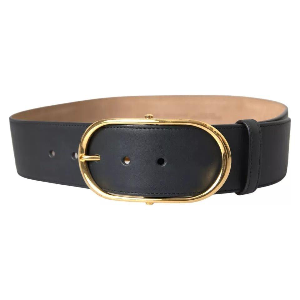 Dolce & Gabbana Black Leather Gold Oval Metal Buckle Belt Dolce & Gabbana