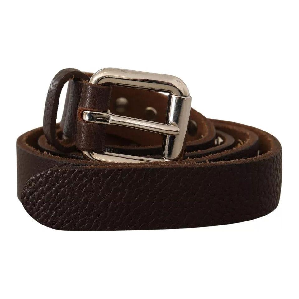 Dolce & Gabbana Brown Leather Studded Silver Metal Buckle Belt Dolce & Gabbana