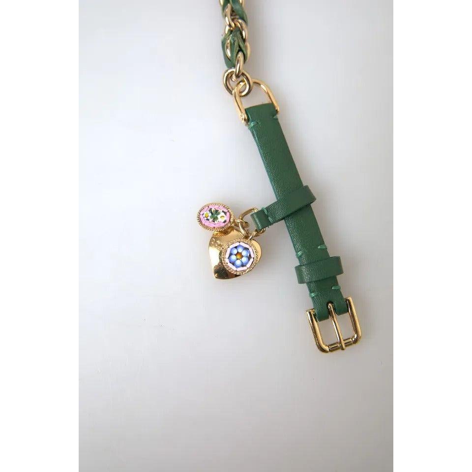 Dolce & Gabbana Green Embellished Chain Gold Buckle Belt Dolce & Gabbana