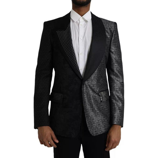 Dolce & Gabbana Black Silver Silk Single Breasted Coat Blazer Dolce & Gabbana