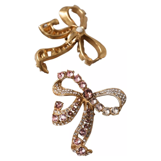 Dolce & Gabbana Gold Brass Pink Clear Crystal Bow Fiocchi Christmas Dolce & Gabbana