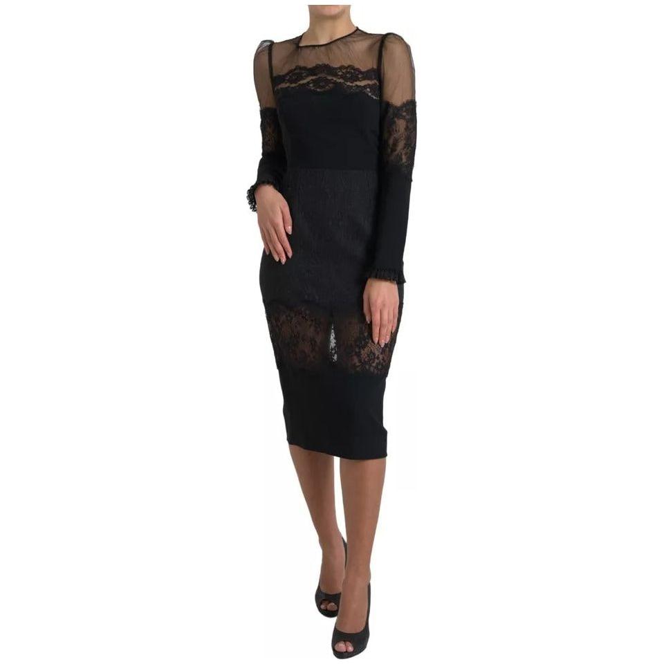 Dolce & Gabbana Black Sheer Floral Lace Sheath Midi Dress Dolce & Gabbana