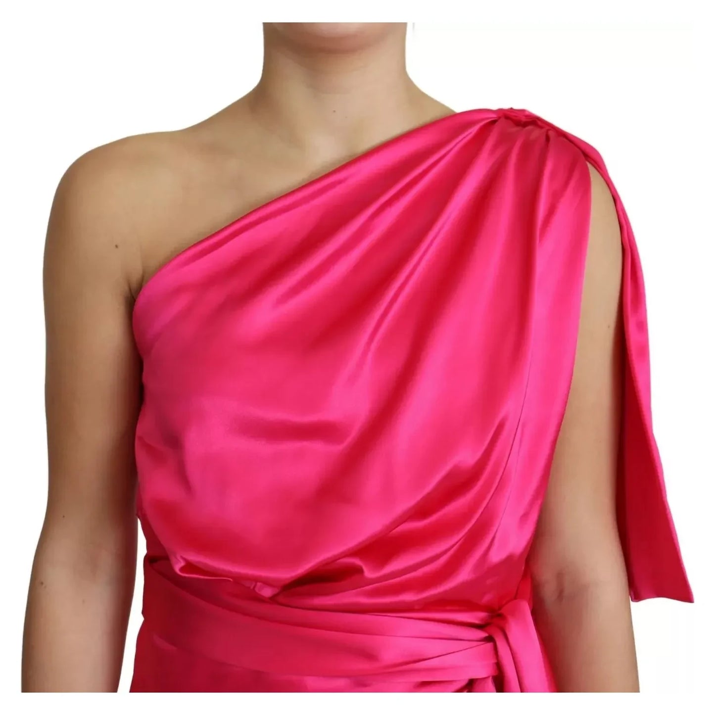 Dolce & Gabbana Fuchsia Fitted Cut One Shoulder Midi Dress Dolce & Gabbana Maroon