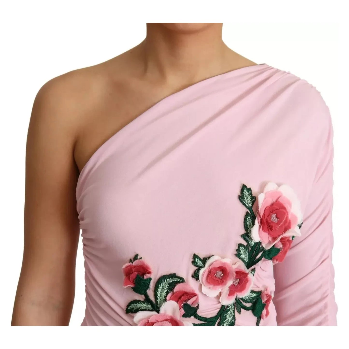 Dolce & Gabbana Pink Flower Embellished One Shoulder Dress Dolce & Gabbana