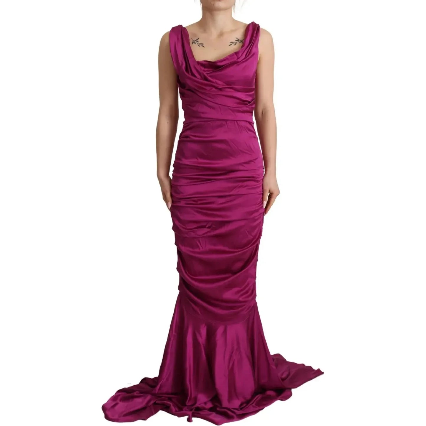 Dolce & Gabbana Sheath Mermaid Fuchsia Silk Stretch Gown Dress Dolce & Gabbana Brown