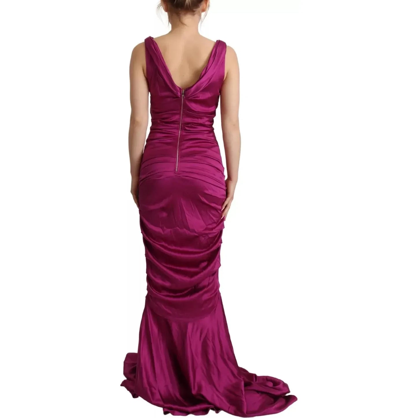Dolce & Gabbana Sheath Mermaid Fuchsia Silk Stretch Gown Dress Dolce & Gabbana Brown