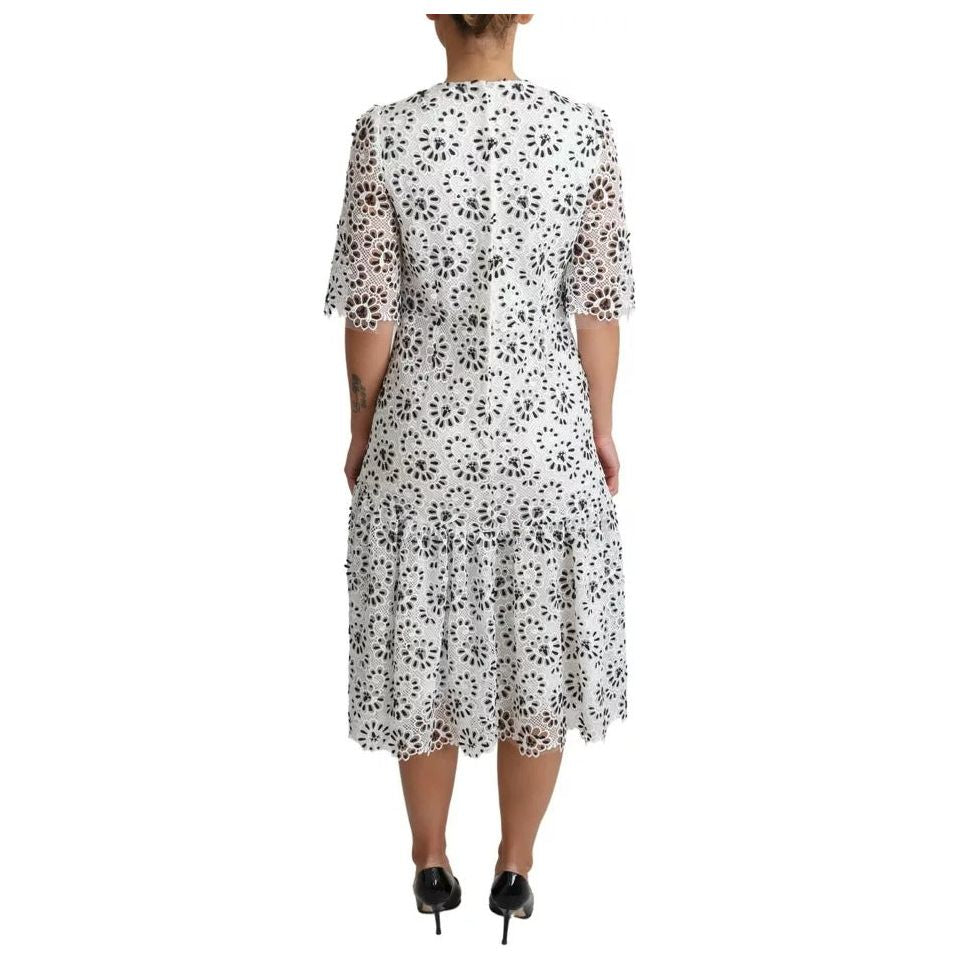 Dolce & Gabbana White Cutout Design Polyester A-line Midi Dress Dolce & Gabbana