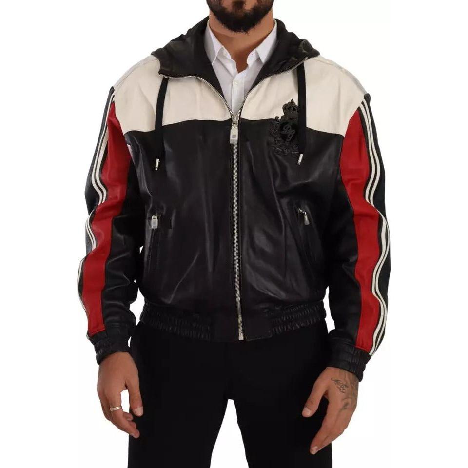 جاكيت دولتشي آند غابانا المصنوع من الجلد الأسود مع غطاء للرأس