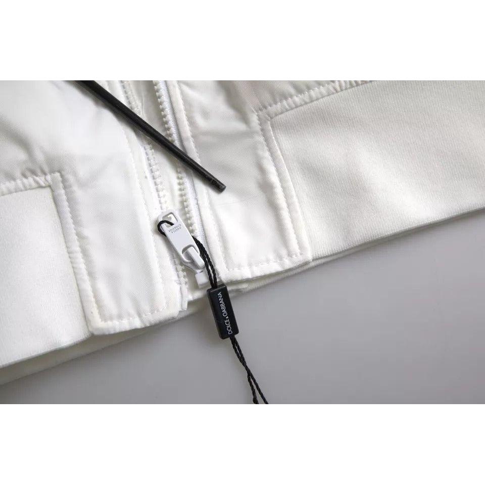 جاكيت بومبر أبيض بأكمام طويلة وسحاب كامل من دولتشي آند غابانا