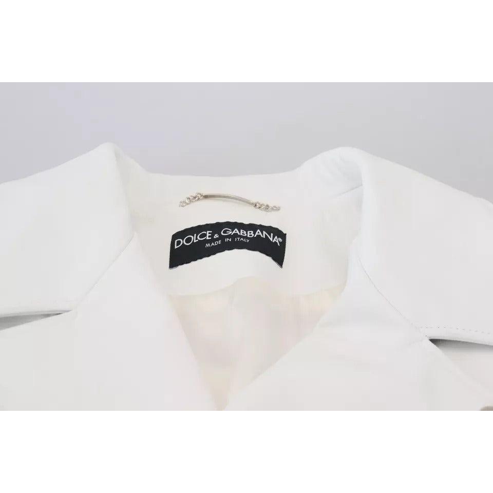 معطف بايكر جلدي أبيض بسحاب من دولتشي آند غابانا