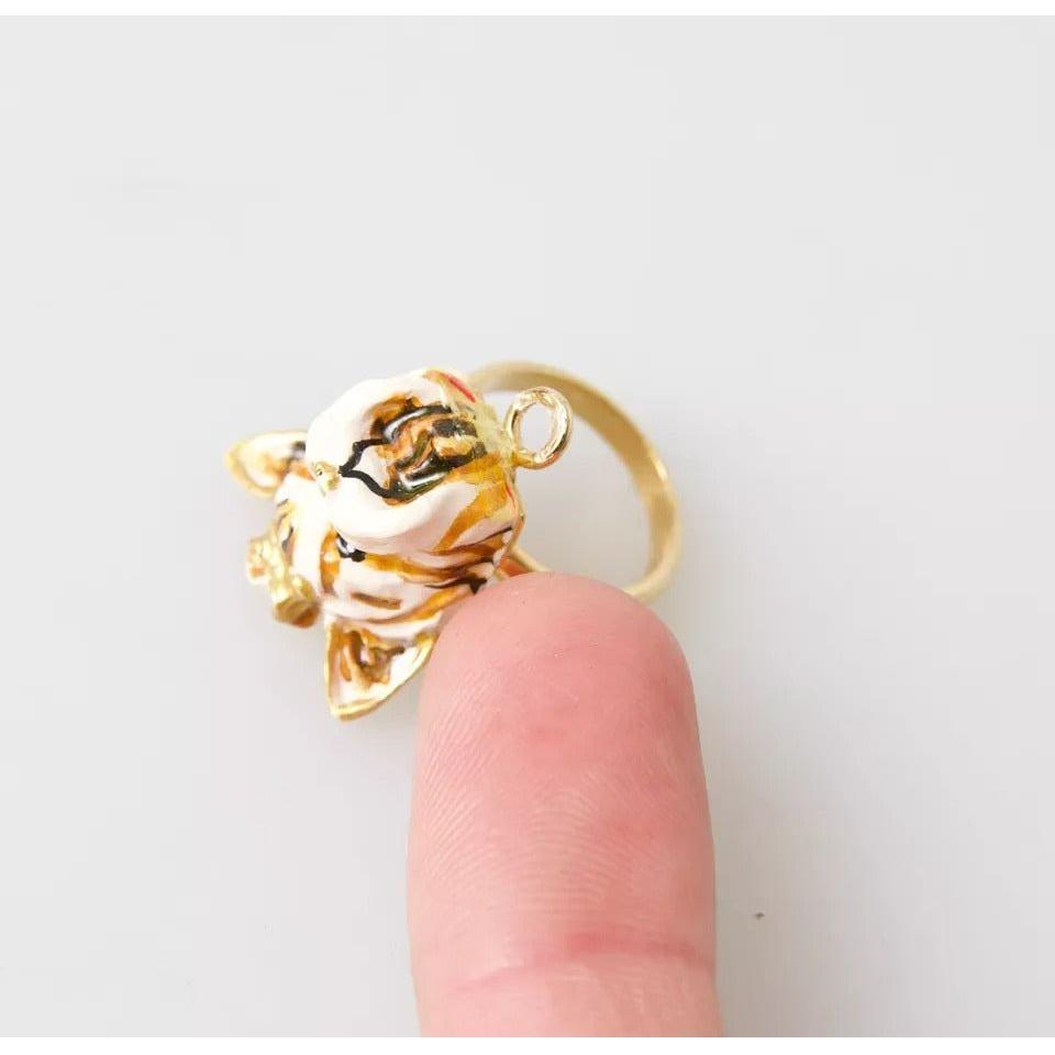 Dolce & Gabbana Gold Brass Resin Beige Dog Pet Accessory Ring Dolce & Gabbana