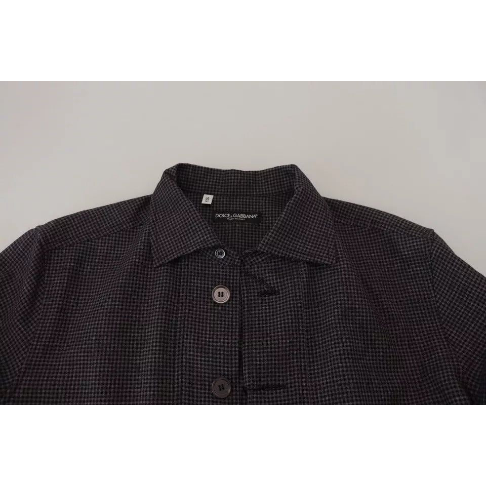 Dolce & Gabbana Black Gray Checkered Long Sleeves Collared Casual Shirt Dolce & Gabbana