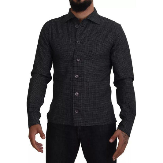 Dolce & Gabbana Black Gray Checkered Long Sleeves Collared Casual Shirt Dolce & Gabbana