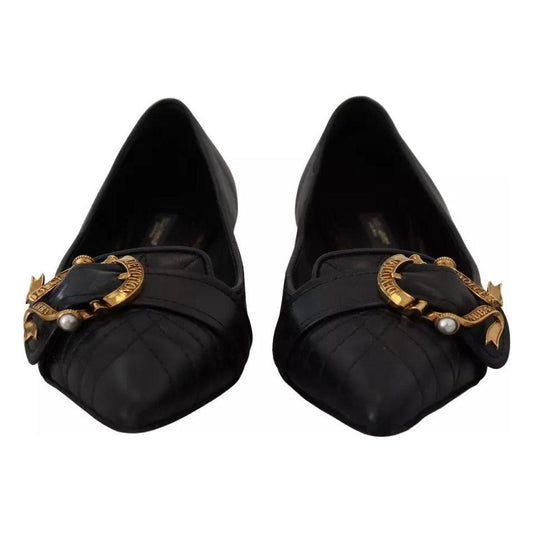 Dolce & Gabbana Black Devotion Leather Pointy Flats Shoes Dolce & Gabbana