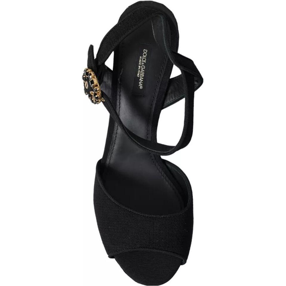 Dolce & Gabbana Black Mirror Heels Crystal Platform Sandals Shoes