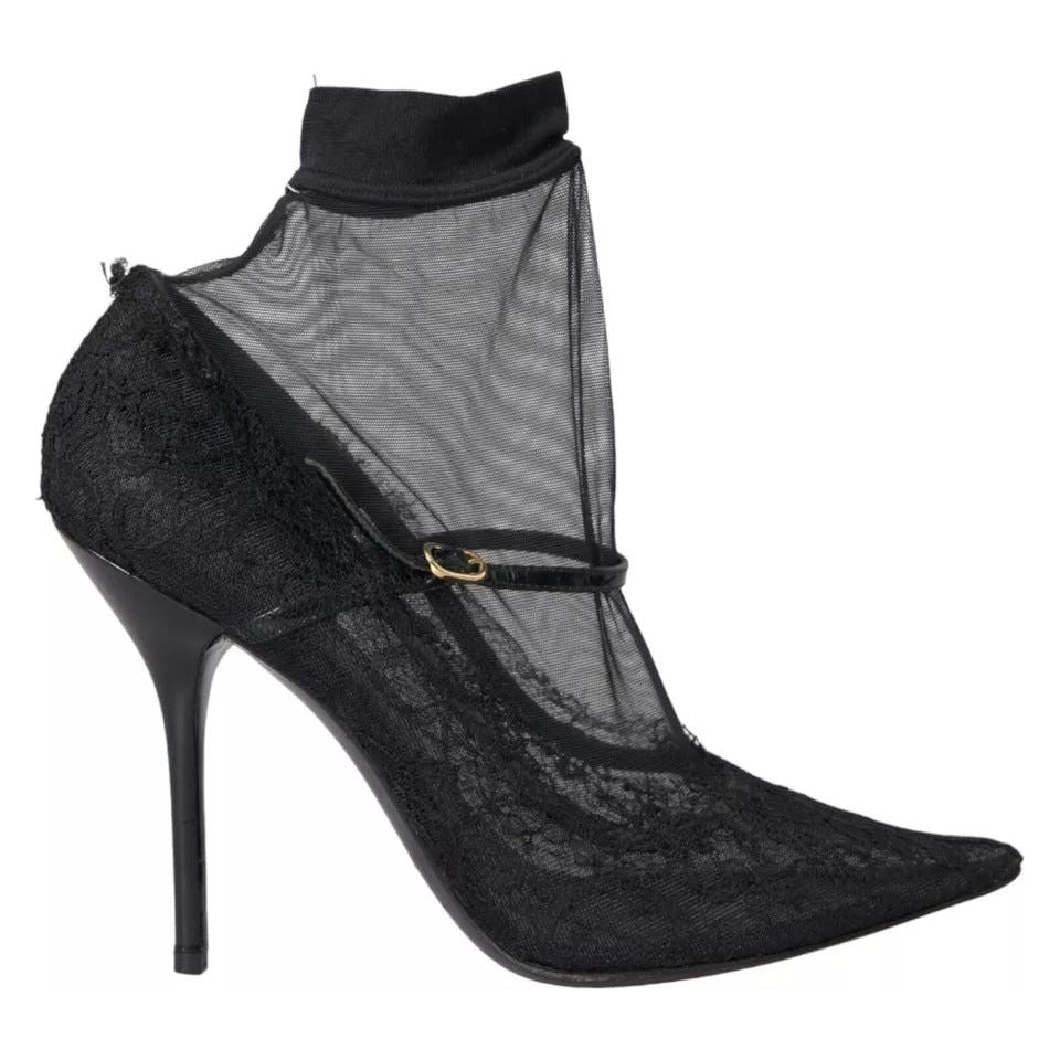 Dolce & Gabbana Black Tulle Stretch Boots Pumps Shoes Dolce & Gabbana