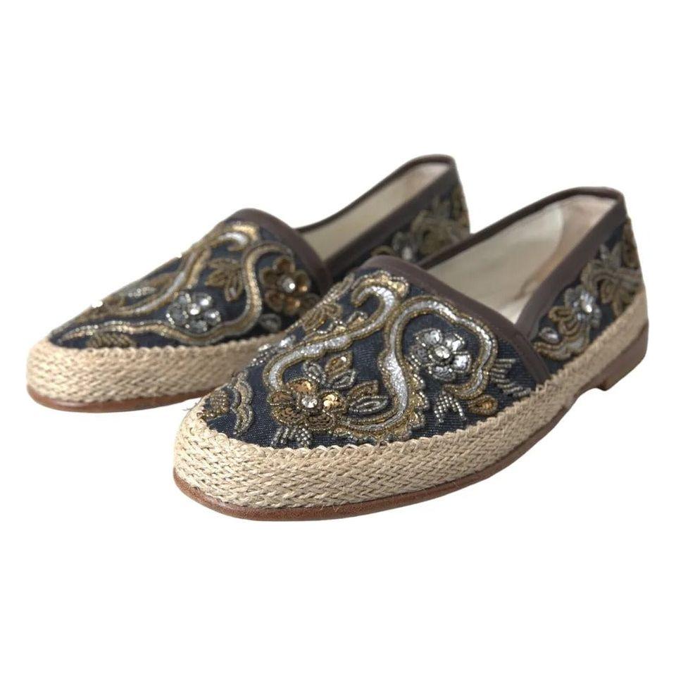 Dolce & Gabbana Blue Embroidered Denim Men Espadrilles Shoes Dolce & Gabbana