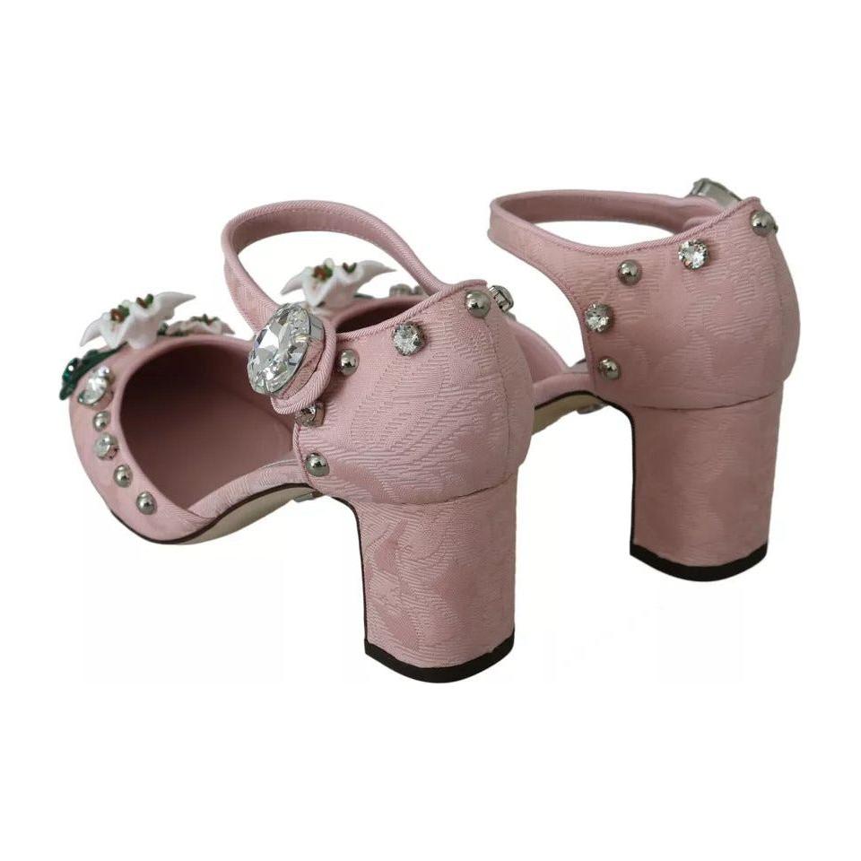 Dolce & Gabbana Pink Brocade Crystal Lily Ankle Strap Shoes Dolce & Gabbana