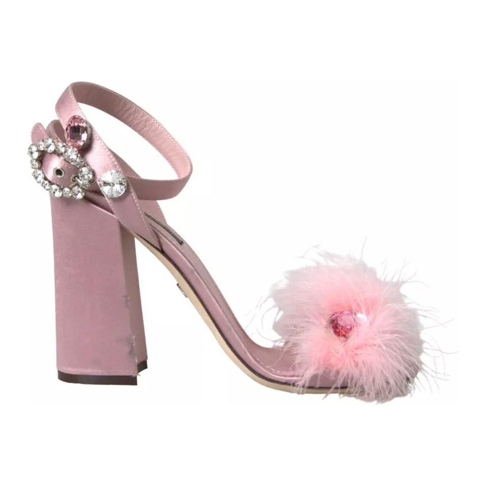 Dolce & Gabbana Pink Turkey Feather Embellished Sandals Shoes Dolce & Gabbana