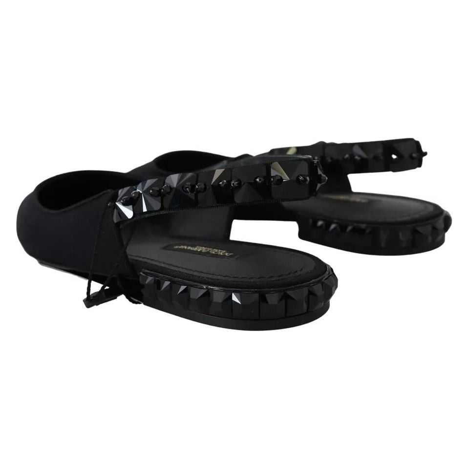 حذاء دولتشي آند غابانا الأسود المسطح ذو الكعب العالي والمزين بالكريستال