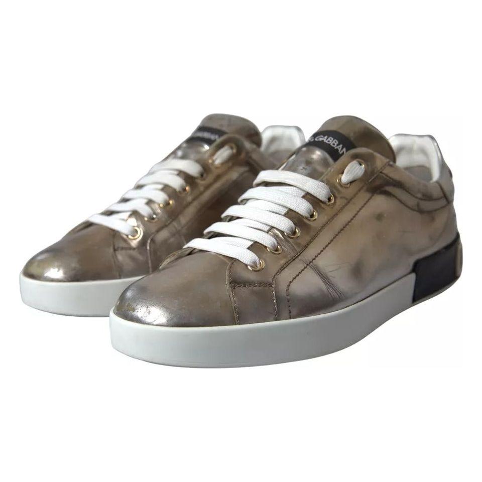 Dolce & Gabbana Bronze Leather Logo Sneaker Portofino Shoes Dolce & Gabbana