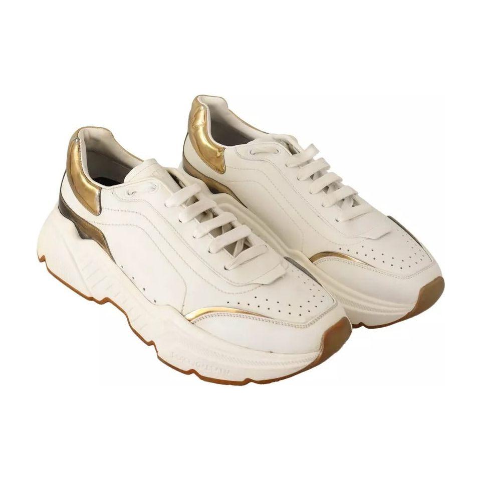 Dolce & Gabbana White Gold Leather Sport DAYMASTER Sneakers Shoes Dolce & Gabbana