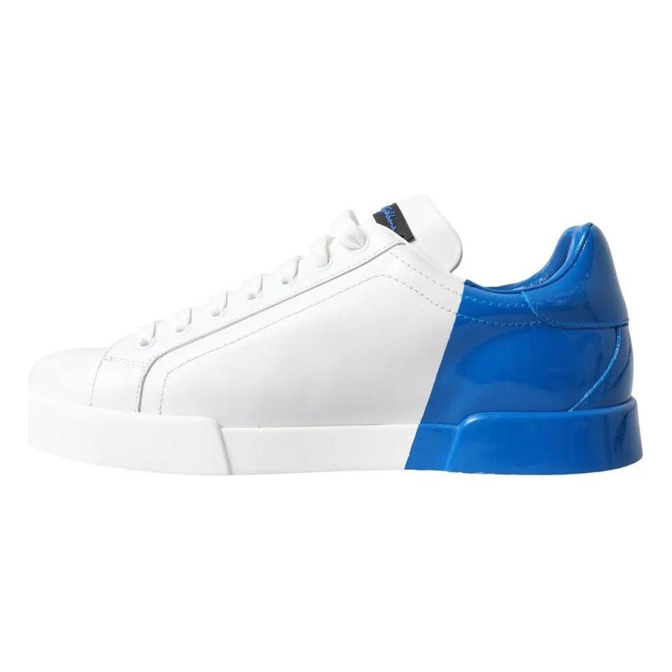 Dolce & Gabbana White Blue Leather Logo Low Top Sneakers Shoes Dolce & Gabbana