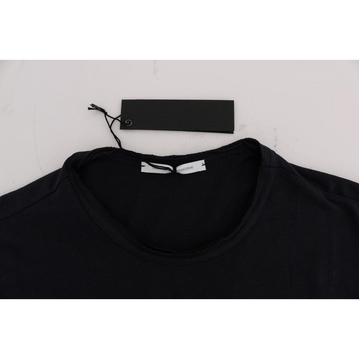 تي شيرت دانييل أليساندريني شيك من القطن باللون الأزرق بياقة دائرية