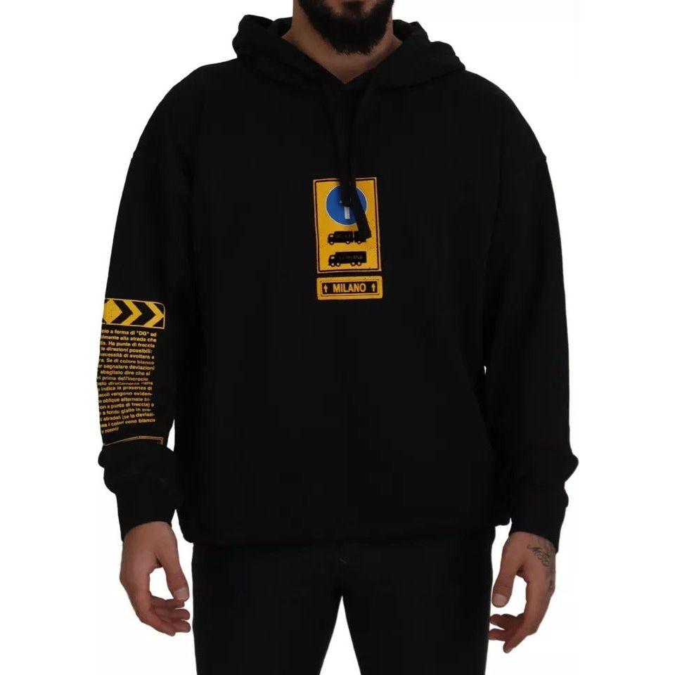 Dolce & Gabbana Black Cotton Logo Hooded Sweatshirt Sweater Dolce & Gabbana