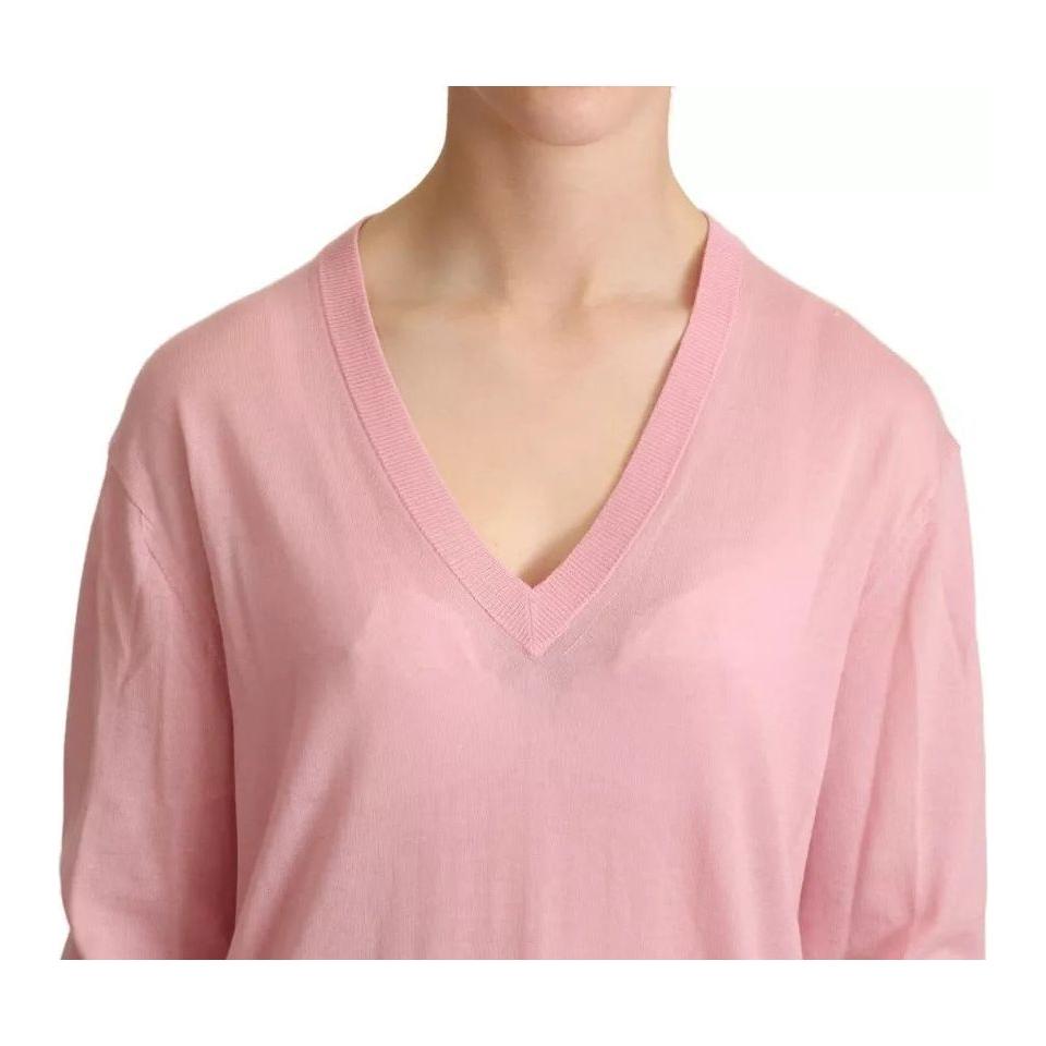 Dolce & Gabbana Pink V-neck Women Pullover Cashmere Sweater Dolce & Gabbana