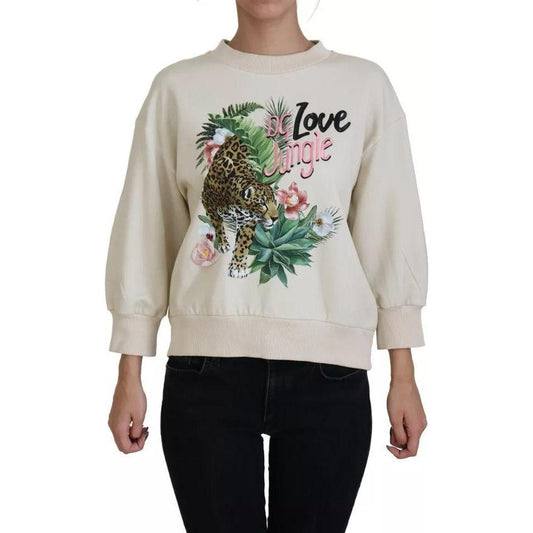 Dolce & Gabbana Beige Jungle Printed Pullover Cotton Sweater Dolce & Gabbana