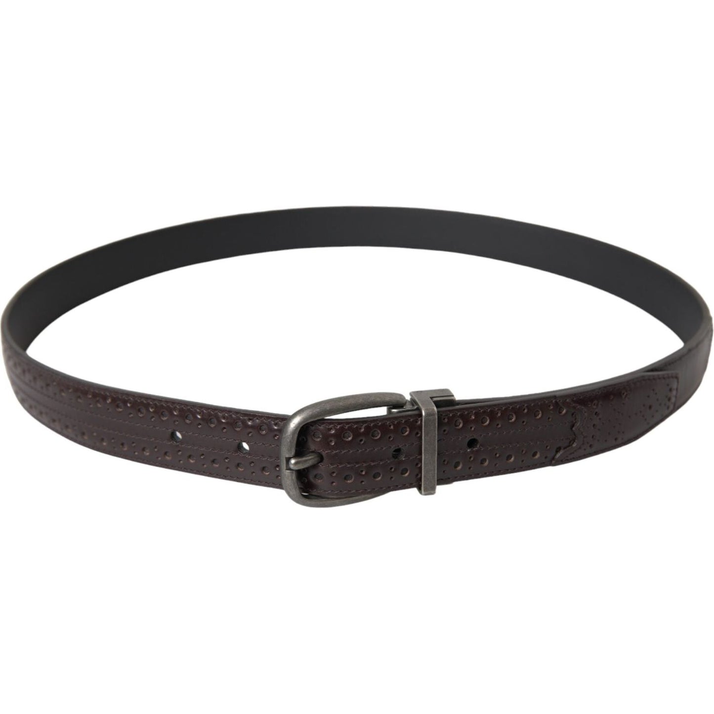 Dolce & Gabbana Dark Brown Perforated Leather Metal Buckle Belt Men Dolce & Gabbana