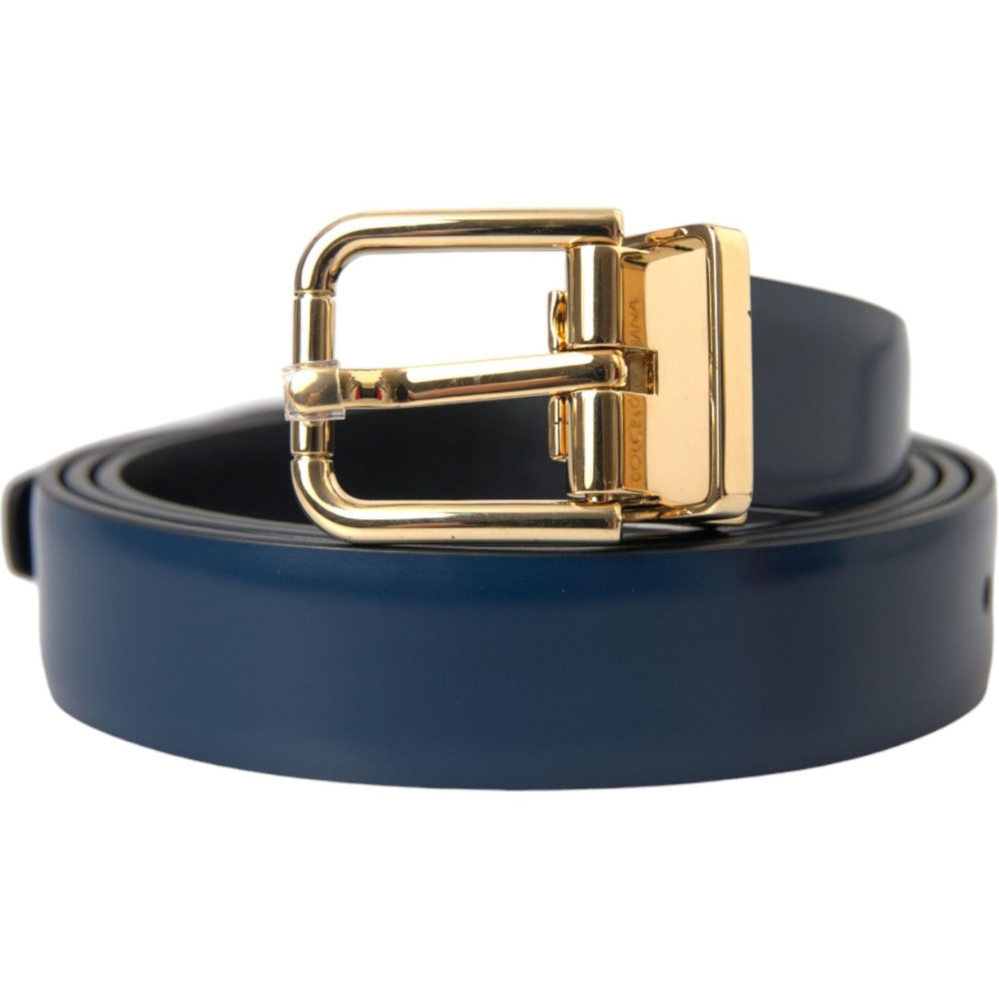 Dolce & Gabbana Blue Calf Leather Gold Metal Buckle Belt Men Dolce & Gabbana